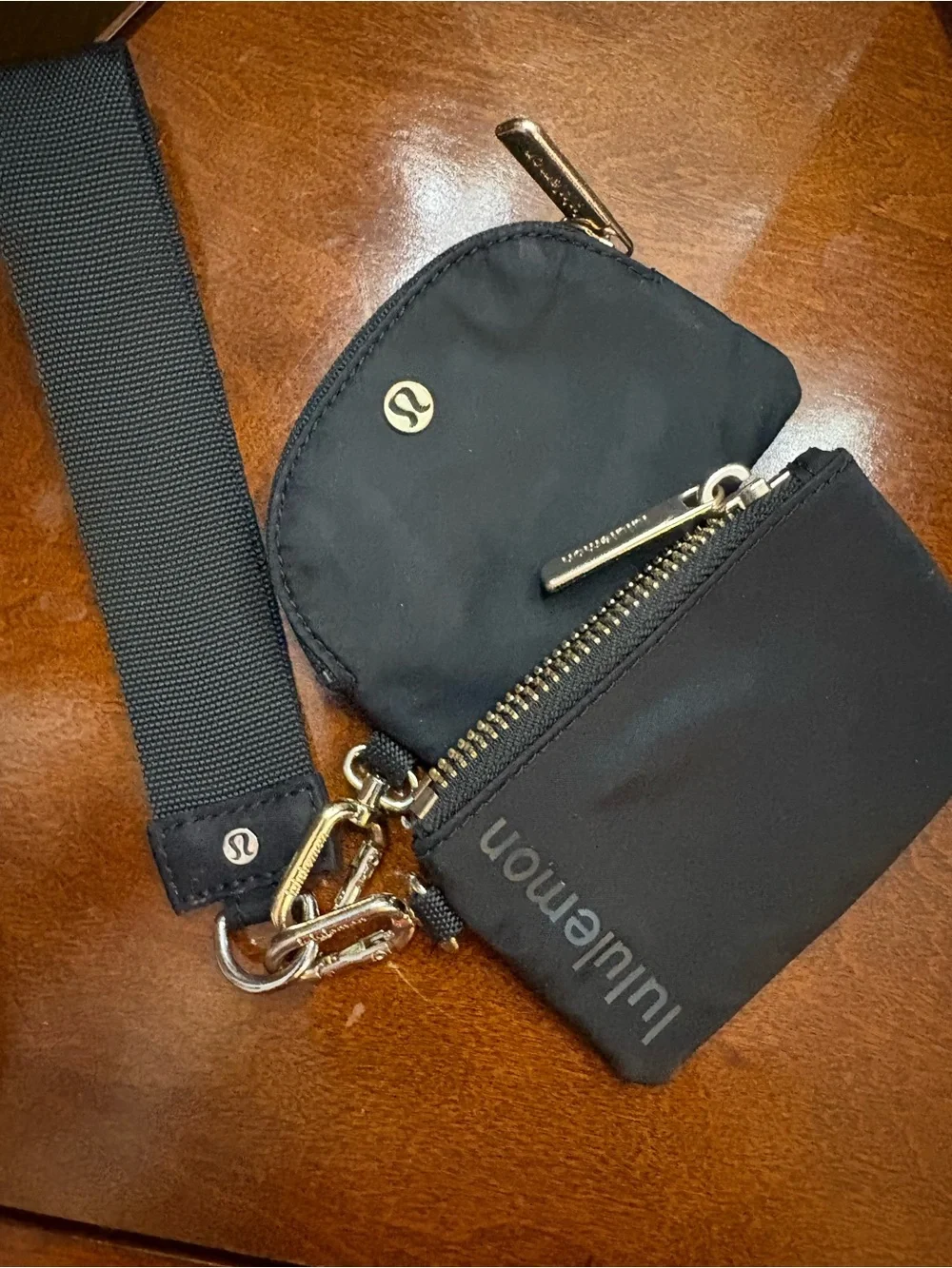 lululemon athletica Black Zip Pouch Duo with Gold Hardware